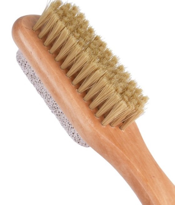 Foot Natural Bristle Brush & Pumice Stone Combo  wooden handle - Exfoliator Remover  Body skin feet scrubber for massage