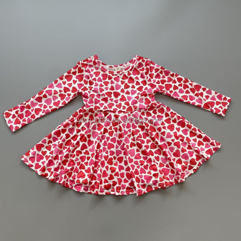 Valentine's Day Kids Baby Girl Bamboo Twirl Dress Sweet Princess Dresses Clothing Boutique Clothes For Kids Girls 3 To 4 Year