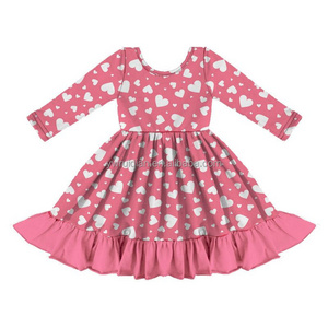 Long Sleeve Girls Boutique Clothing Toddler Dress Girls Linen Kids Christmas Outfits Print Knit Tiered Baby Girls Dress