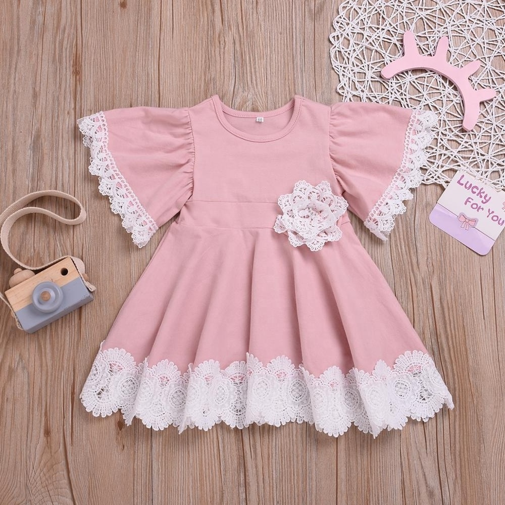 Kids Baby Girls Clothes Lace Princess Short Sleeve Toddler Cotton Casual Newborn Party Dresses One Pieces