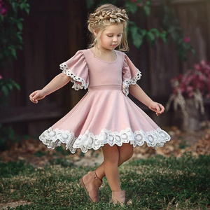 Kids Baby Girls Clothes Lace Princess Short Sleeve Toddler Cotton Casual Newborn Party Dresses One Pieces