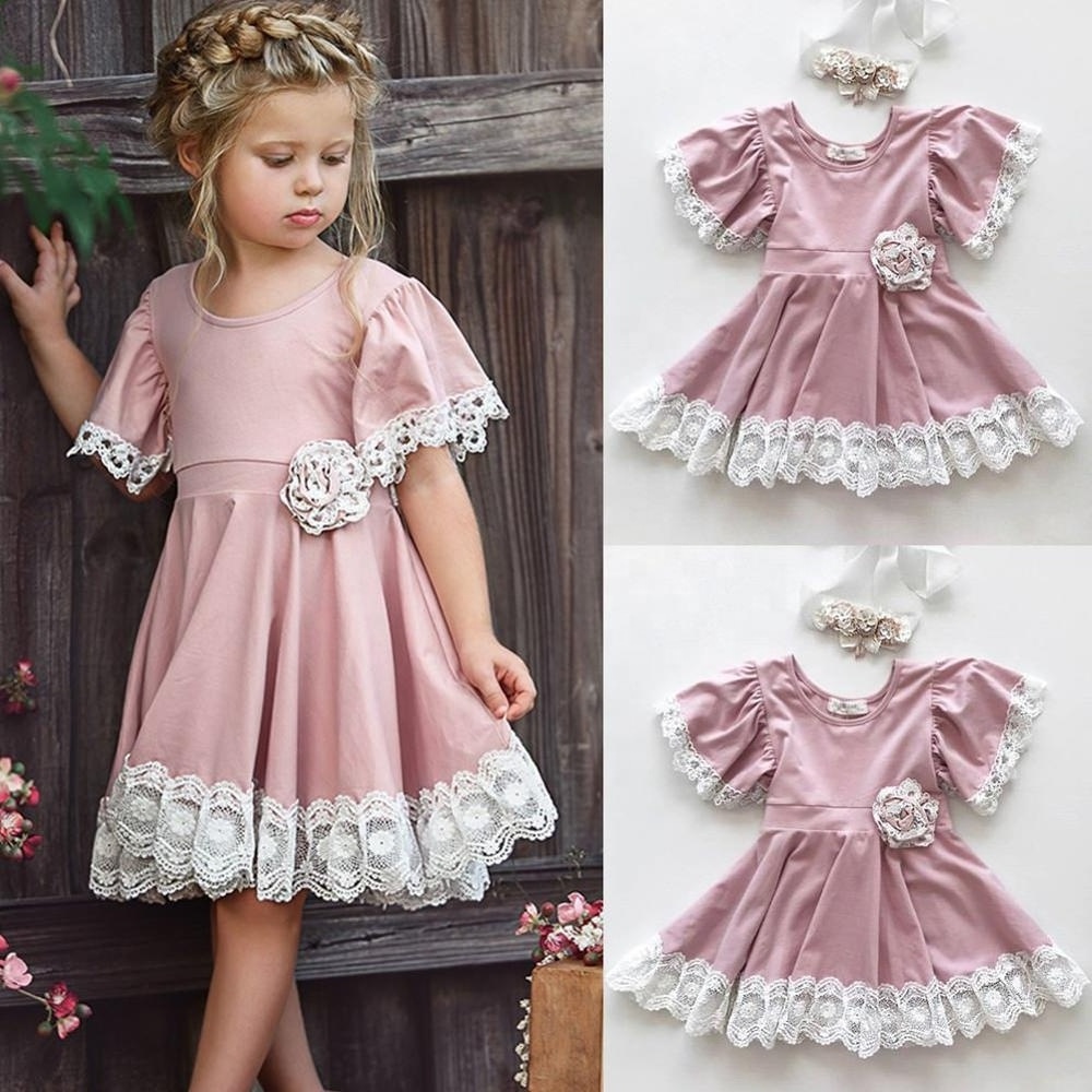 Kids Baby Girls Clothes Lace Princess Short Sleeve Toddler Cotton Casual Newborn Party Dresses One Pieces