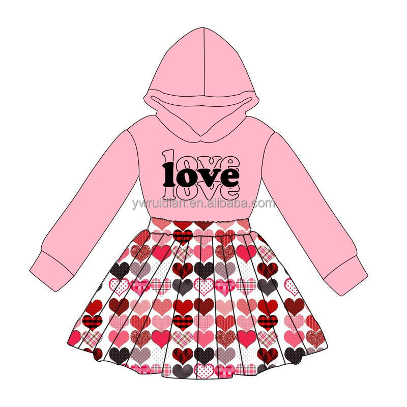 2024 Kids Valentine's Day Clothes Set Outfit To Sample Custom dress sets Children's Wear Long Sleeve Hoodie Christmas Clothes