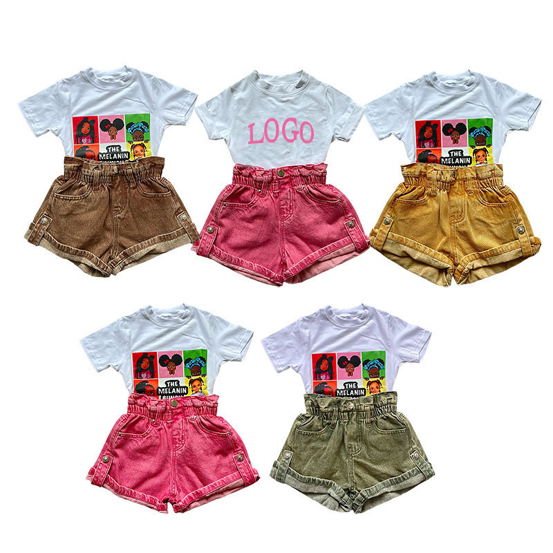 RD OEM Summer Casual Boutique Children's Wear Girls Denim Shorts Two-Piece Outfit Cute Fashion Suit