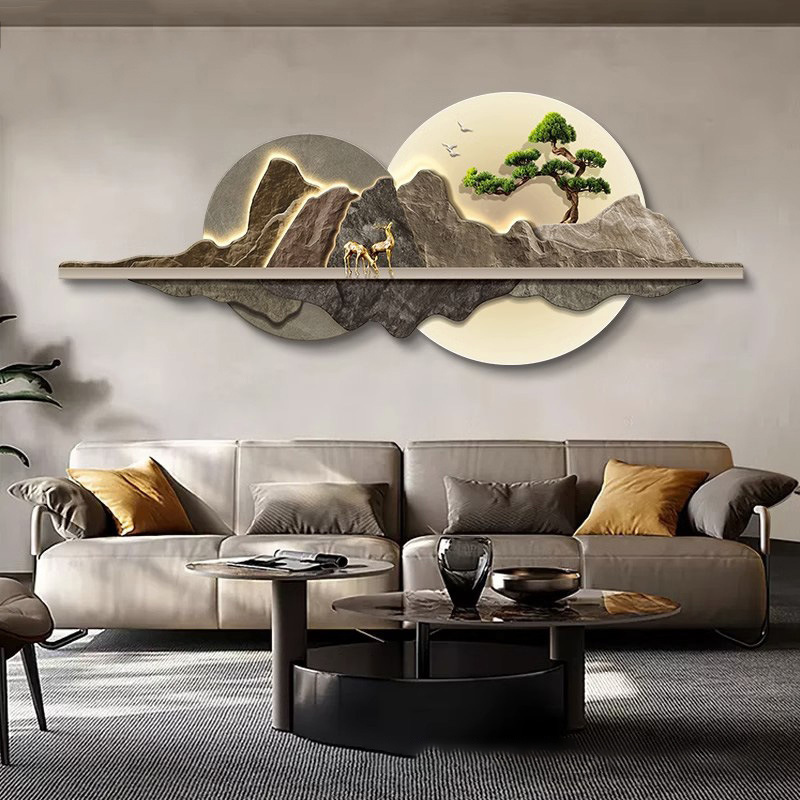 Home Decoration Tree Mountain Scenic Luxury Deer Animal Wall Picture  led wall art crystal porcelain painting for home decor