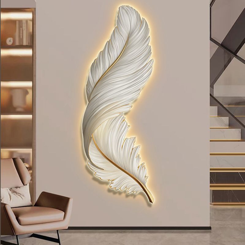 living room decorative special-shaped LED light feathers Wall Art Picture modern luxury feather painting  wall art