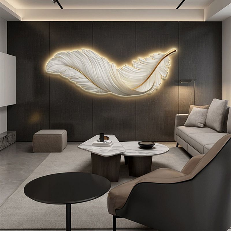 living room decorative special-shaped LED light feathers Wall Art Picture modern luxury feather painting  wall art