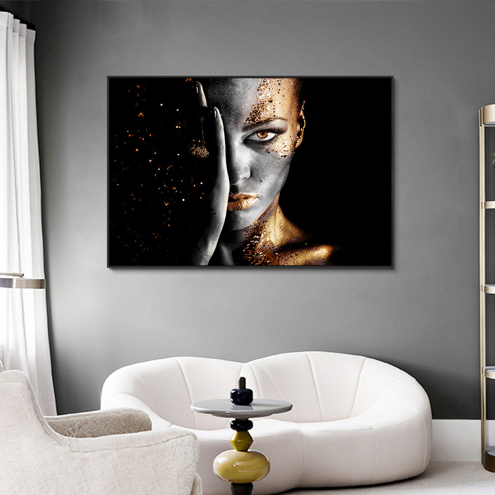 hoe sale Black and Gold Woman Portrait Graffiti Posters Print african woman wall art canvas