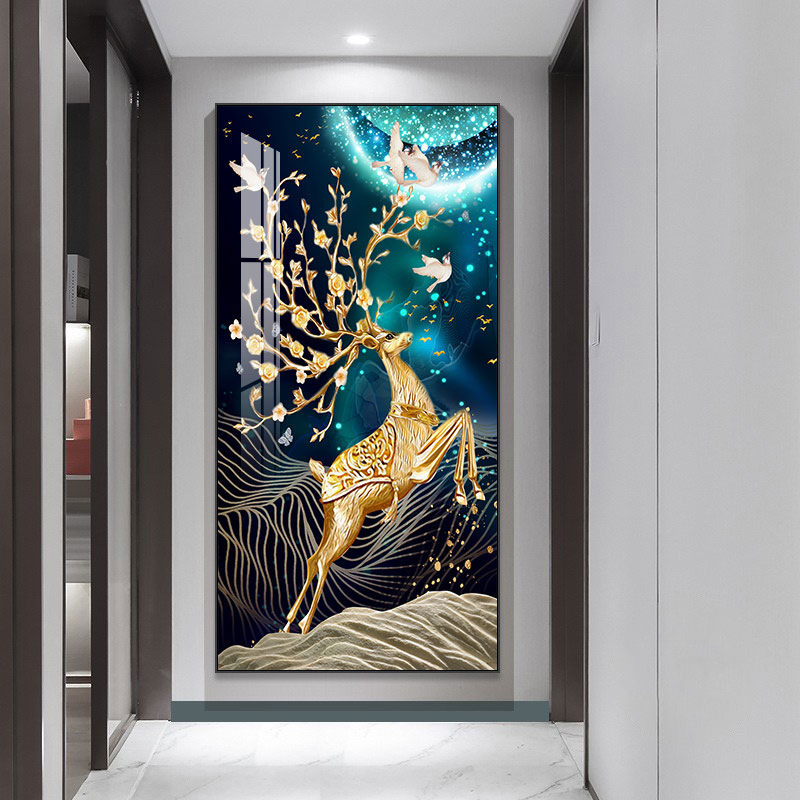 Home Decor Cuadros Modern Abstract Luxury  Prints Picture  Animal deer crystal glass wall paintings canvas art decor