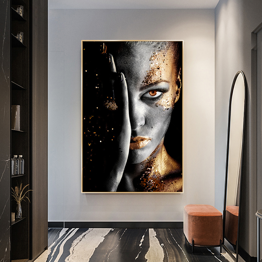 hoe sale Black and Gold Woman Portrait Graffiti Posters Print african woman wall art canvas