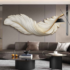 living room decorative special-shaped LED light feathers Wall Art Picture modern luxury feather painting  wall art