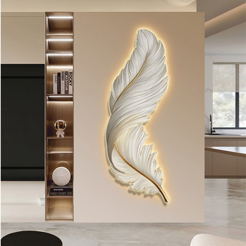 living room decorative special-shaped LED light feathers Wall Art Picture modern luxury feather painting  wall art