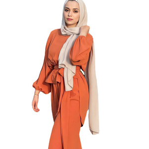 Middle East Arabian Dubai 2 Piece Jilpa Baba Abaya Suit Muslim Loose Top Plus Trousers Women's Suit