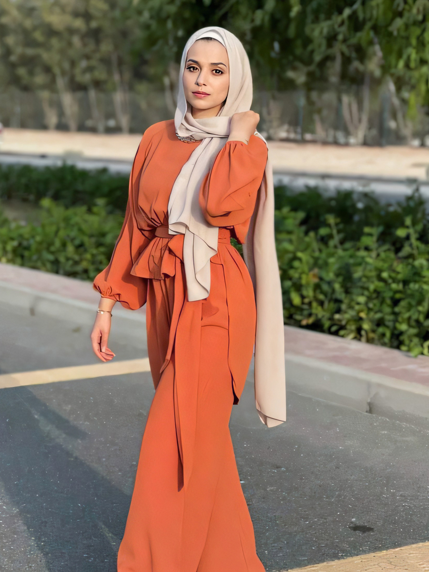 Middle East Arabian Dubai 2 Piece Jilpa Baba Abaya Suit Muslim Loose Top Plus Trousers Women's Suit