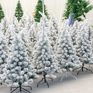 Wholesale 1.5 M 2.1 M 2.4 M PVC Artificial Pre Lit Flocking Snowing Christmas Tree with Umbrella Base Snow Spray for Pine Tree