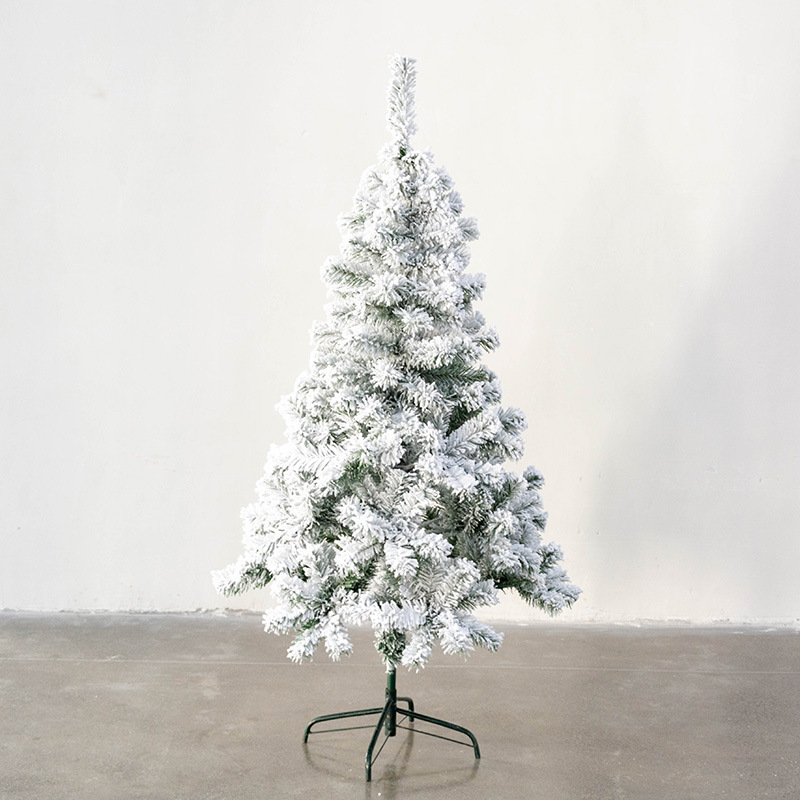 Wholesale 1.5 M 2.1 M 2.4 M PVC Artificial Pre Lit Flocking Snowing Christmas Tree with Umbrella Base Snow Spray for Pine Tree