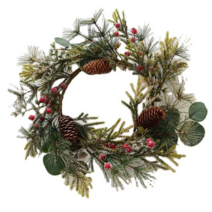 Christmas Garland with Berries Pine Cones Spruce Eucalyptus Leaves Winter Wreath for Holiday Season Mantel Fireplace Table Decor