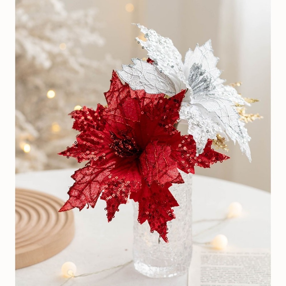 2024 Christmas tree decoration creative Christmas artificial flowers golden simulated flannel Christmas flowers home decorations