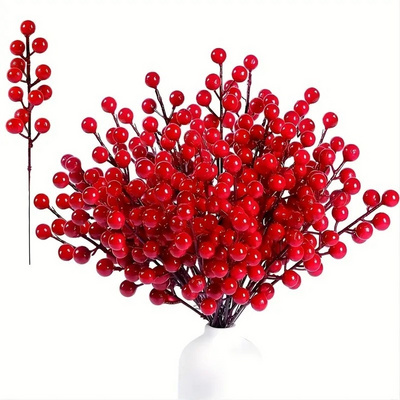 Wholesale Christmas Artificial Red Berry Stems Fake Holly Berry Pick for Christmas Tree Decorations DIY Crafts Xmas Ornaments