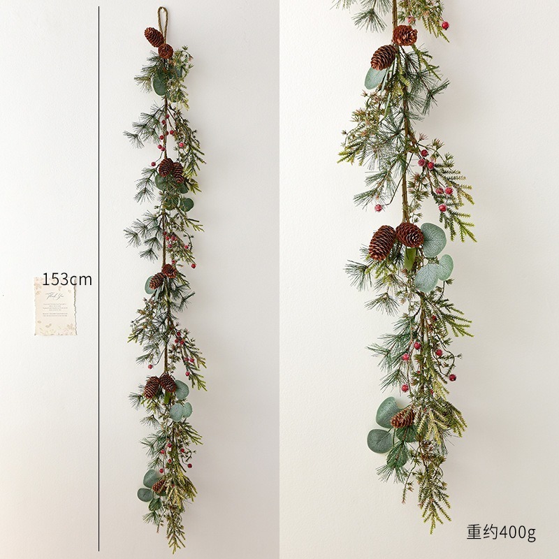 Christmas Garland with Berries Pine Cones Spruce Eucalyptus Leaves Winter Wreath for Holiday Season Mantel Fireplace Table Decor