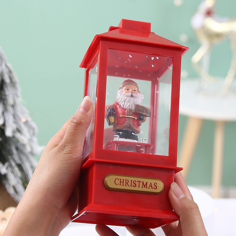 2024 Santa Claus Christmas Tree Scene with Music Sparkling Snow Lantern Reindeer Lights Battery Gifts Powered Home Decoration