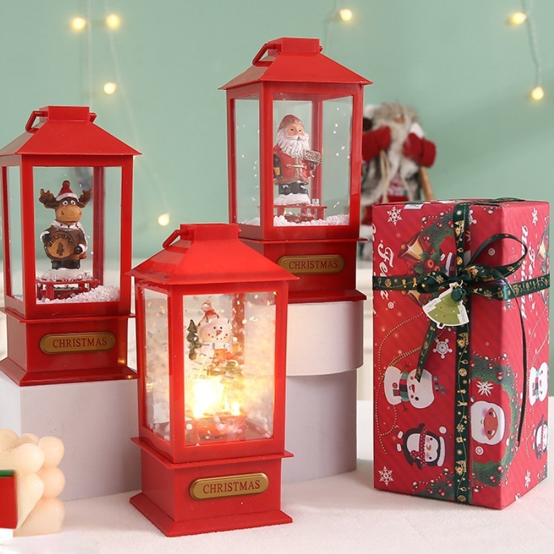 2024 Santa Claus Christmas Tree Scene with Music Sparkling Snow Lantern Reindeer Lights Battery Gifts Powered Home Decoration