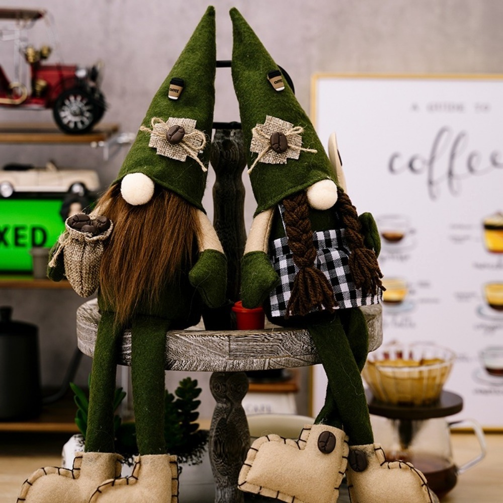 2024 Mother's Day Faceless Rudolph Doll Green Pointed Hat Hanging Legs Dwarf Elf Coffee Doll Ornaments Christmas Figurine Toys