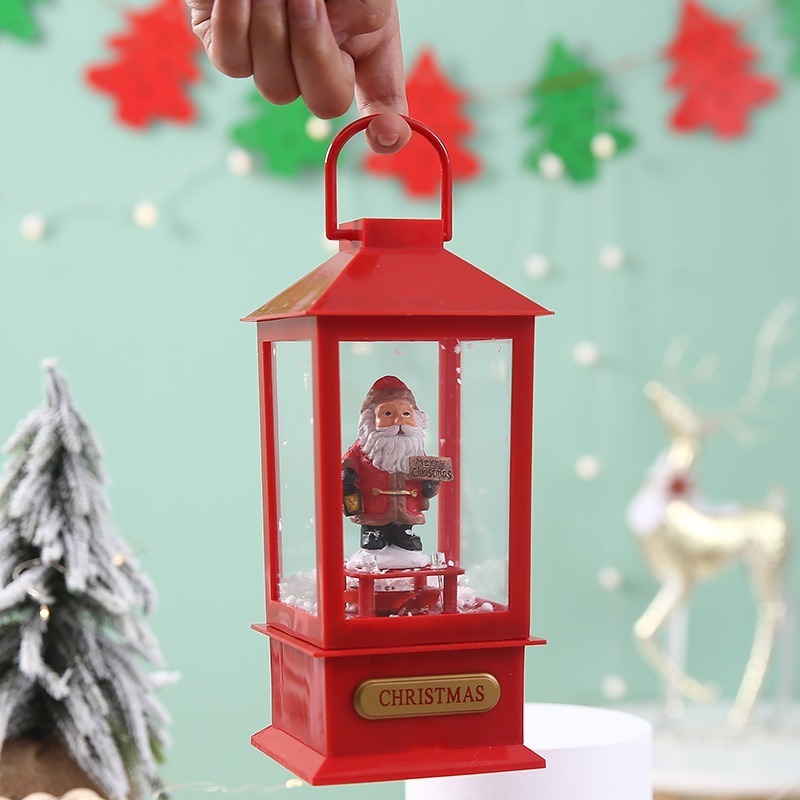 2024 Santa Claus Christmas Tree Scene with Music Sparkling Snow Lantern Reindeer Lights Battery Gifts Powered Home Decoration