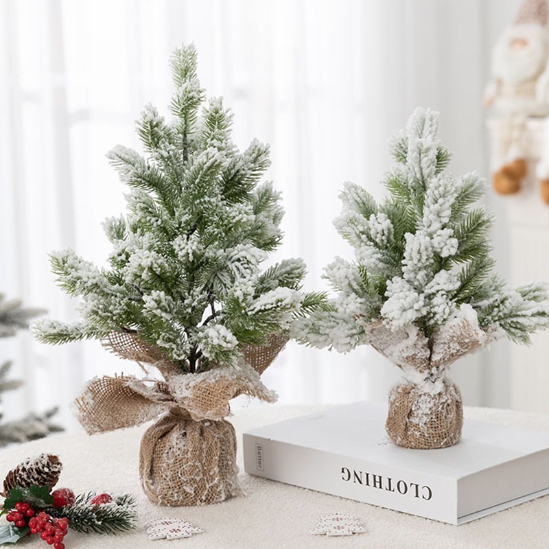 Christmas Trees Decorations Artificial Tabletop Small Trees with Snow for Indoor Outdoor Home Village Winter Holiday Decor