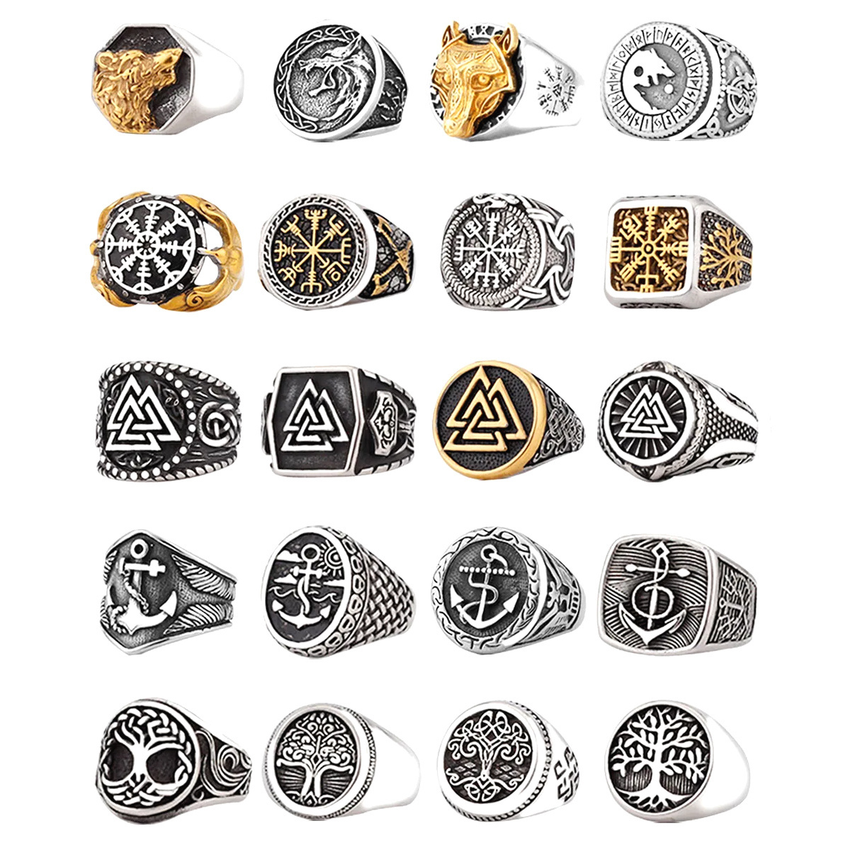 Viking Celtic Rune Ax Compass Tree of Life Skull Wolf Head Odin Amulet Viking Ring Wholesale men's rings stainless steel jewelry