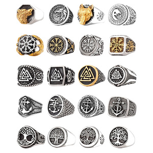 Viking Celtic Rune Ax Compass Tree of Life Skull Wolf Head Odin Amulet Viking Ring Wholesale men's rings stainless steel jewelry