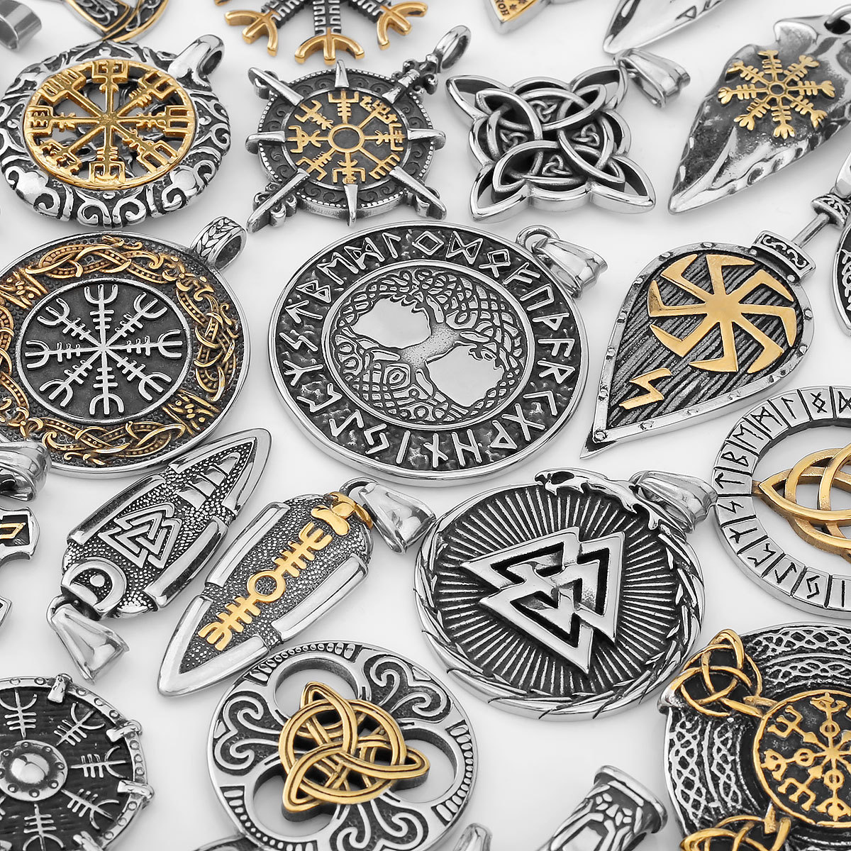 Men's Viking Tree of Life Rune Amulet Charm Necklace Viking Stainless Steel Pendant Fashion Jewelry Pendants Charms Wholesale