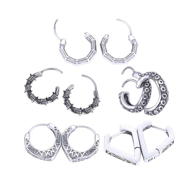 Factory Directly Sale 304/316L Stainless Steel Hoop Pierced Triangle Earrings Irregular Earrings For Men