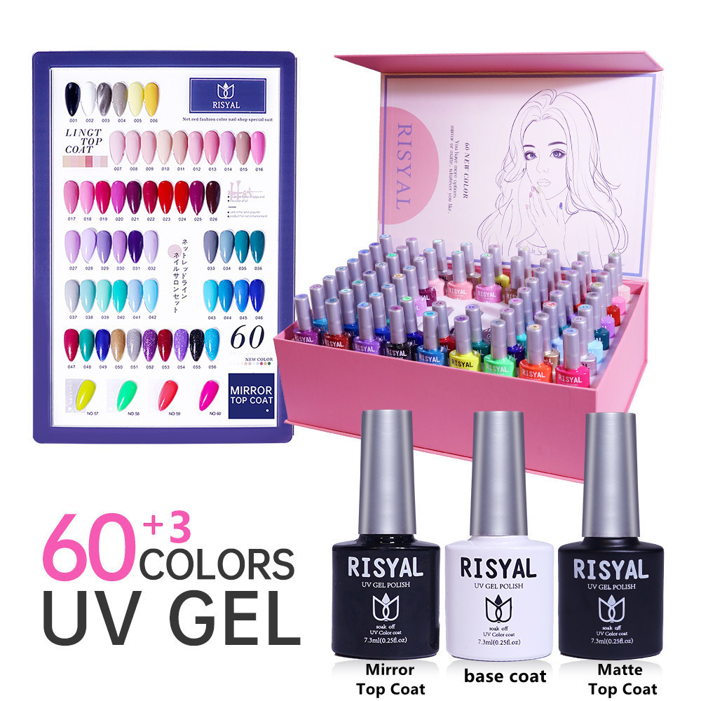 Nail Art Set 60Color Design Manicure Ste Uv Gel Nail Polish Factory UV/LED Matte Top Coat Gel Polish Nails Supplies