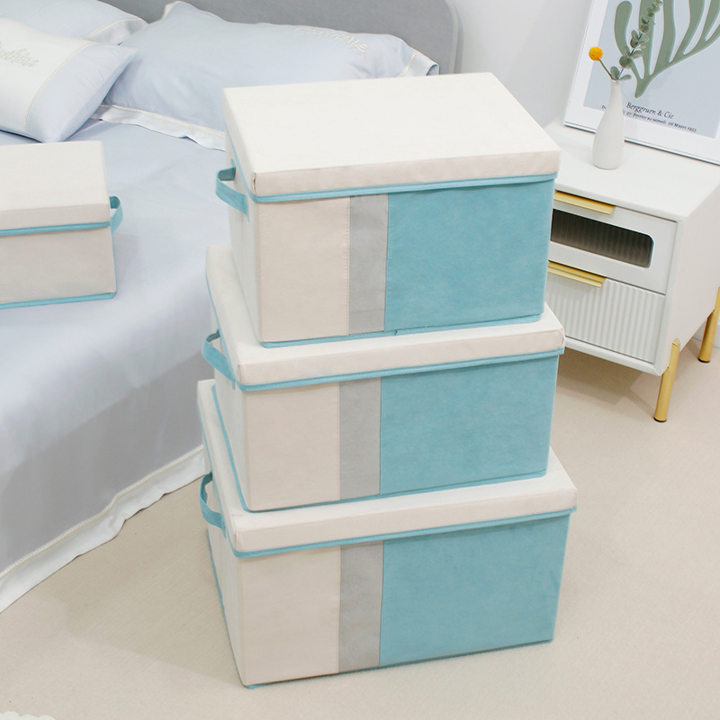 Storage Boxes 1 Pack suede Storage Baskets Washable with Lids and Leather Handle for Home Bedroom Closet Office