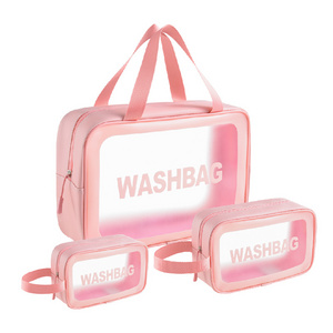 Wholesale Transparent Vinyl Waterproof Beach Zipper Cosmetic Bag Pouch Clear TPU PVC Toiletry Bag With Handle