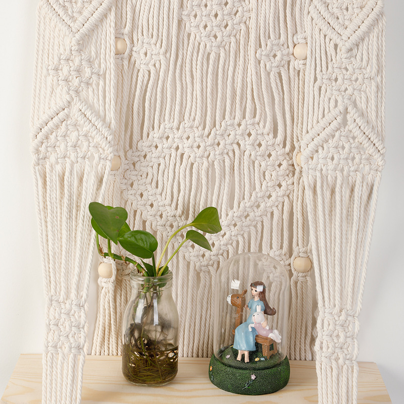 Indoor Rope Woven Macrame Wall Hanging Candle Holder Plant Hanger Stand Wooden Floating Shelves Rack Home Decor