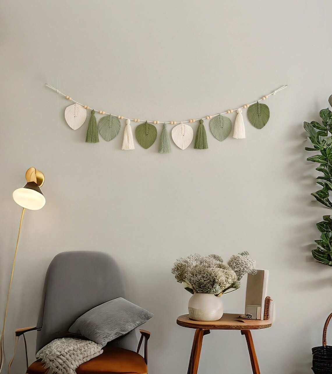 Boho Jungle Leaf Garland Handmade Macrame Wall Hanging Botanical Tapestry Greenery Decor Nursery Home Decor