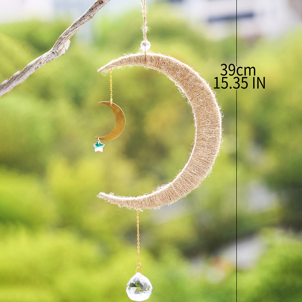 Luxury Wall Decor Metal Crescent moon Crystal Windchimes Sun catcher Hanging For Car Windows Interior Home Accessories