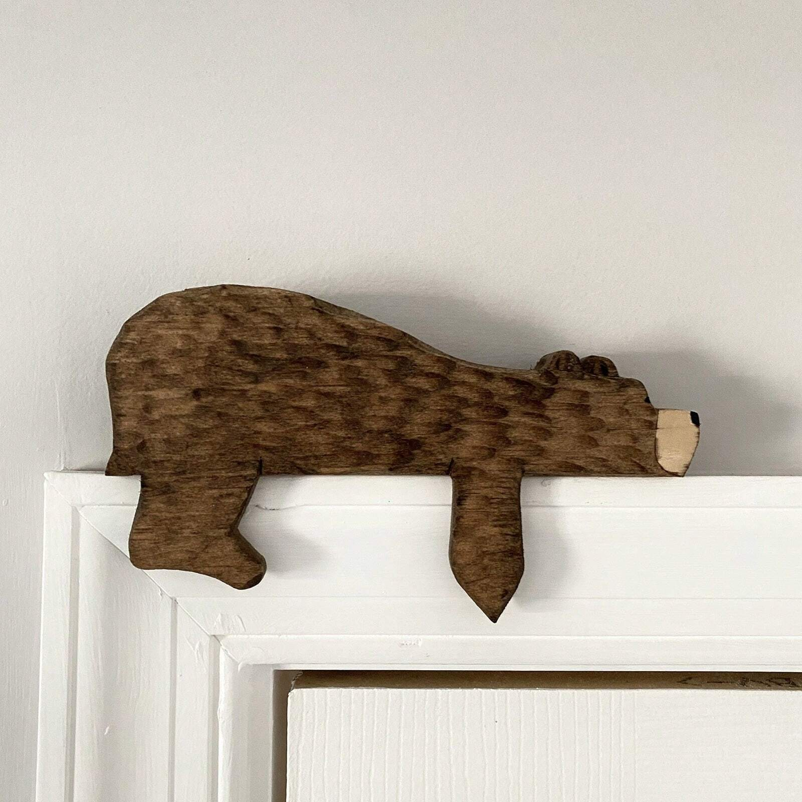 Boho Wooden Wilderness Sleeping Bear Wall Decor Forest Woodland Decor For Bedroom Nursery Room Shelf Room Door Decor