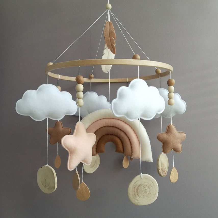 Bear Baby Mobile Handmade Neutral Baby Mobile Crib Cot Nursery Baby Mobiles Star Cloud Felt Hanging Decor