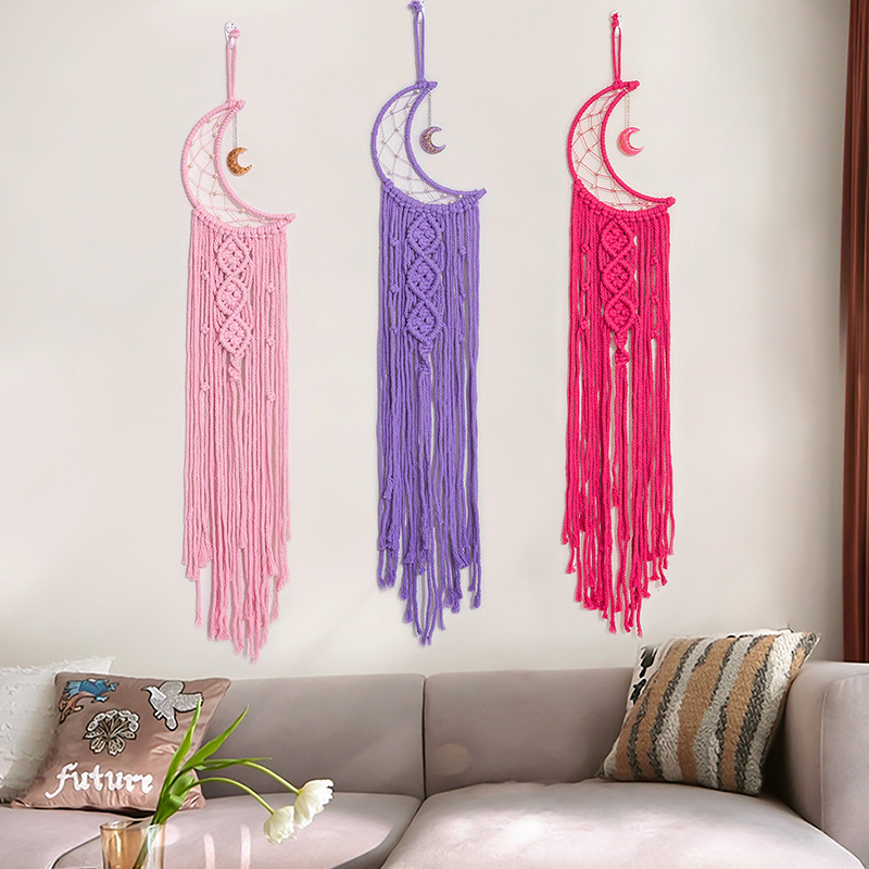 Boho Moon Macrame Dream Catcher Macrame Wall Hanging Hand-woven Tapestry Baby Kids Room Decoration Christmas Gift