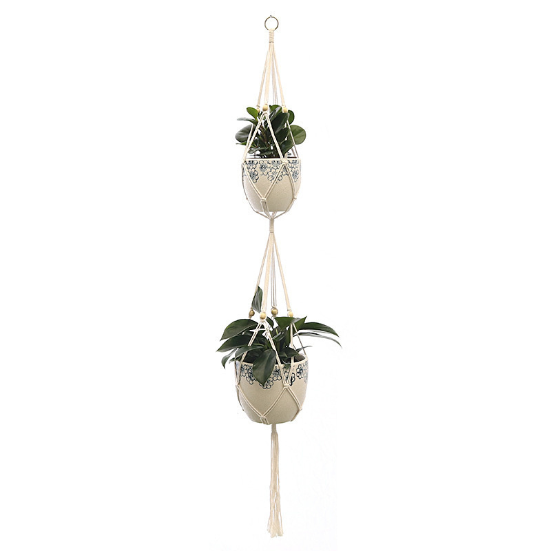 Indoor Garden Handmade Cotton Macrame Wall Hanging Beige Color Pot Plant Hanger Holder Rope Set Hogar Wall Decor