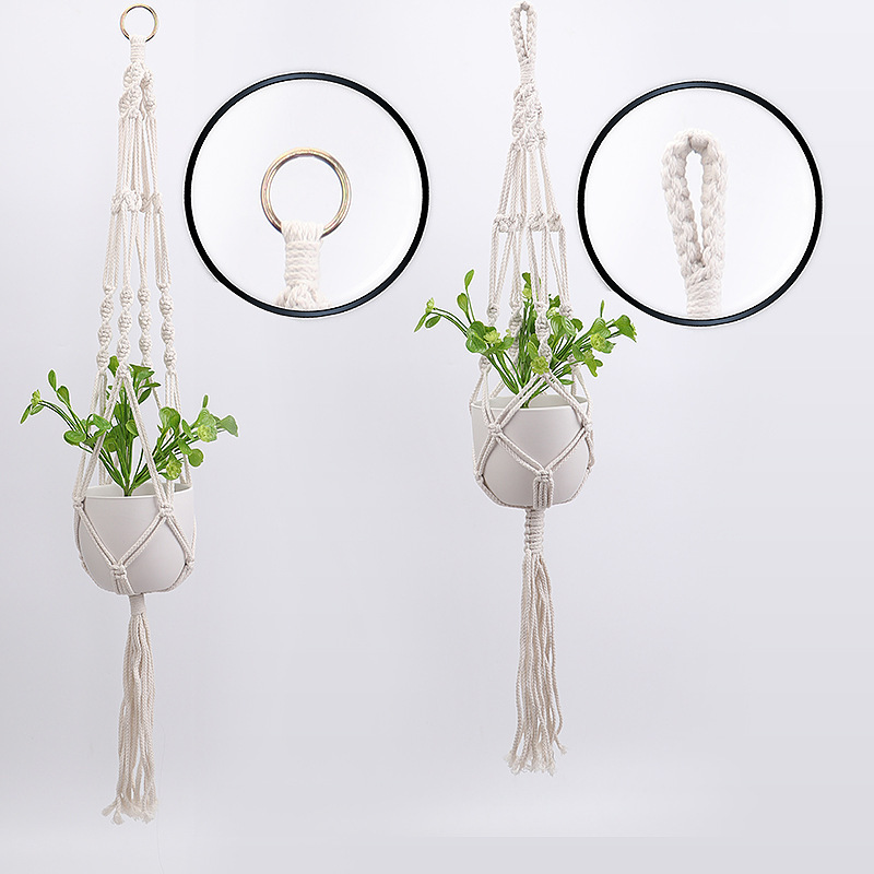 Indoor Garden Handmade Cotton Macrame Wall Hanging Beige Color Pot Plant Hanger Holder Rope Set Hogar Wall Decor