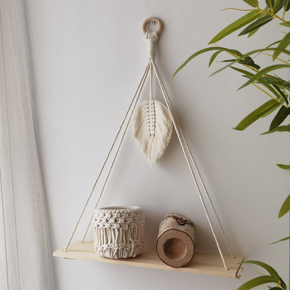 Boho Outdoor Macrame Tapestry Floating Plant Pot Candles Holder Hangers Swing Shelf Wood Home Hogar Decor For Bathroom