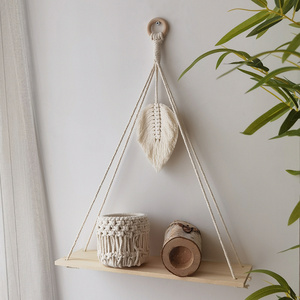 Boho Outdoor Macrame Tapestry Floating Plant Pot Candles Holder Hangers Swing Shelf Wood Home Hogar Decor For Bathroom