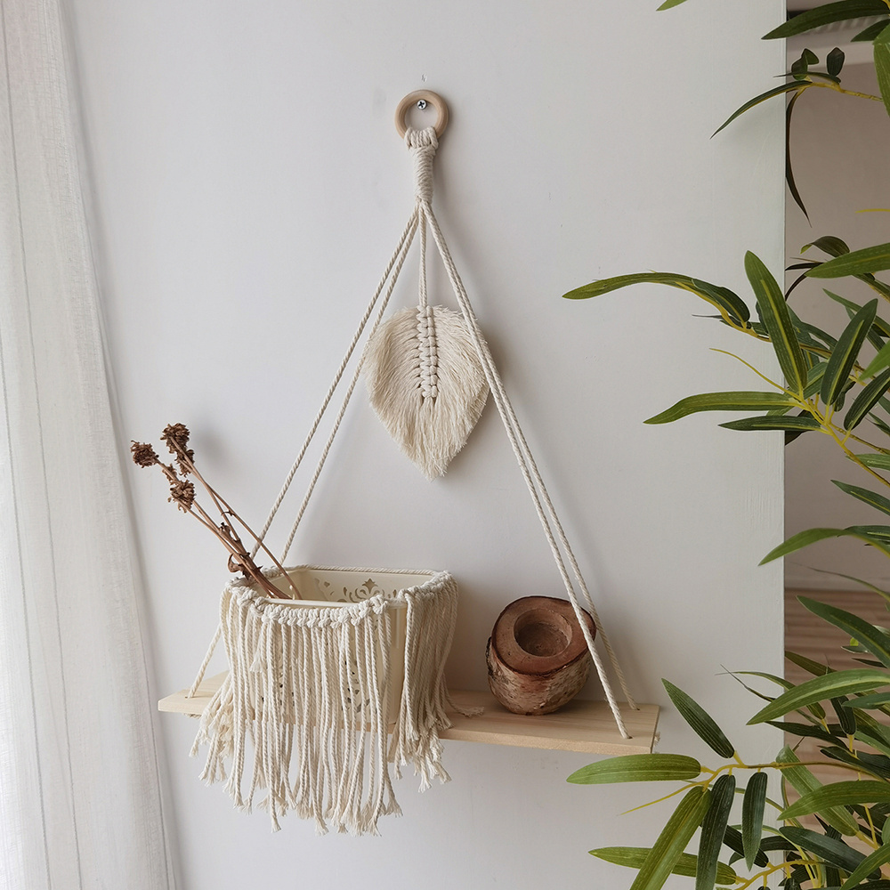 Boho Outdoor Macrame Tapestry Floating Plant Pot Candles Holder Hangers Swing Shelf Wood Home Hogar Decor For Bathroom