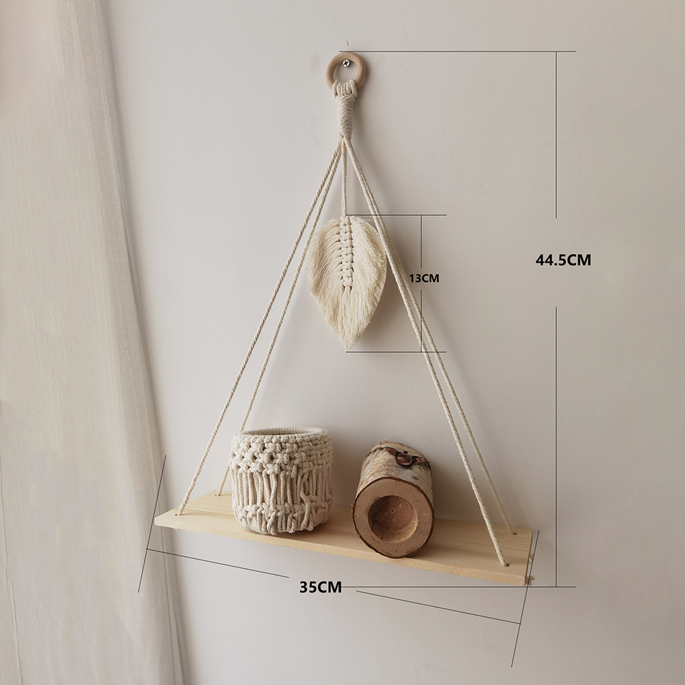 Boho Outdoor Macrame Tapestry Floating Plant Pot Candles Holder Hangers Swing Shelf Wood Home Hogar Decor For Bathroom