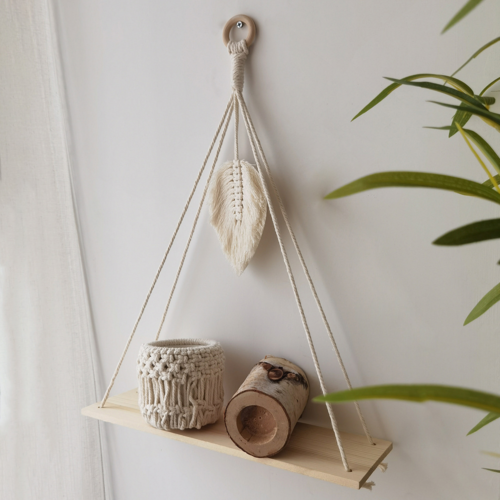 Boho Outdoor Macrame Tapestry Floating Plant Pot Candles Holder Hangers Swing Shelf Wood Home Hogar Decor For Bathroom