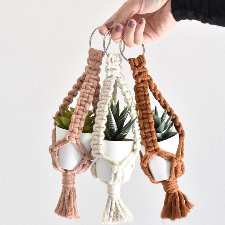 Boho Mini Handmade Cotton Indoor Garden Pot Plant Flower Holder Decor Car Wall Hanging Macrame Plant Hangers Stand Basket